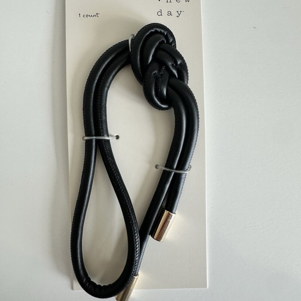 A New Day Black Knotted Bag Charm Faux Leather Accent New